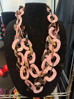 Statement Pink and Brown Link Necklace - Women Jewelry